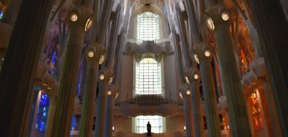 Stunning view of the La Sagrada Familia interior showcasing its unique architecture and stained glass.